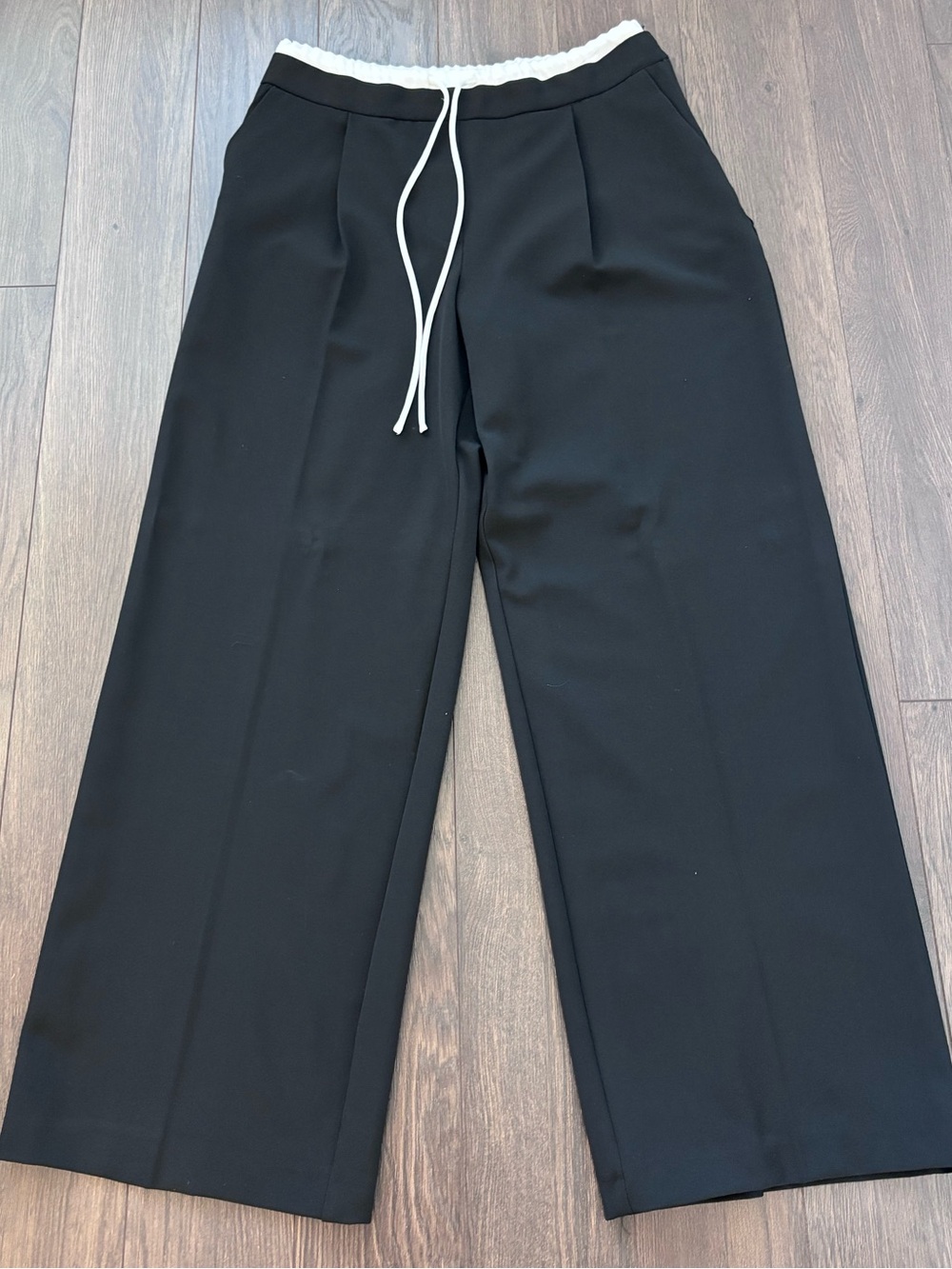 ZARA NWT Black Wide Leg Drawstring Trousers Size Medium - Picture 2 of 12